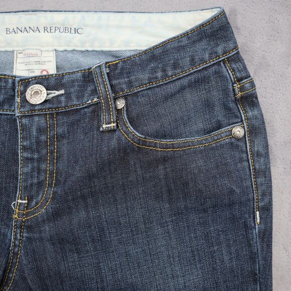Banana Republic Pants Womens 0 Blue Flare Low Stretch Zip Dark Wash Denim Jeans - Picture 11 of 16